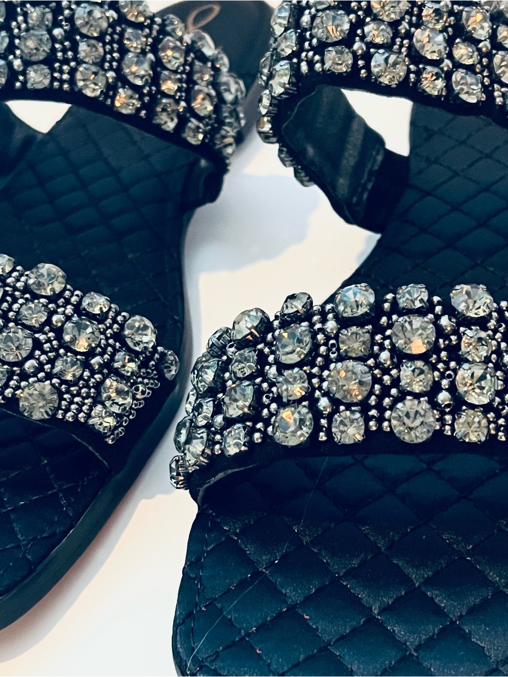 NWT Sam Edelman Ezel Black Quilted Crystal and Suede Slide Sandals - Picture 6 of 8